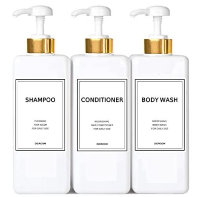 Modern Gold Shampoo and Conditioner Dispenser (21 oz, Pack of 3) Gold&white 