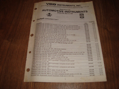 Vintage VDO Instruments Inc Autommotive Instruments May 15, 1984 ...