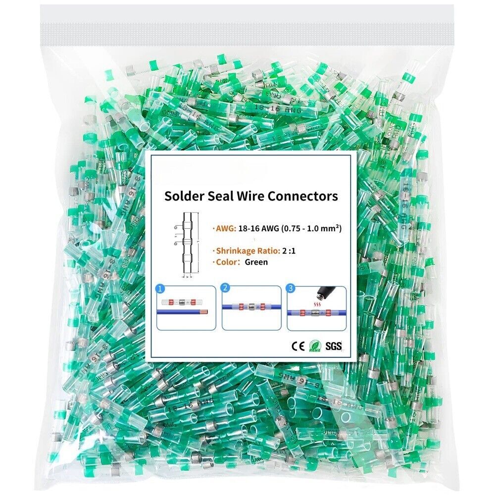 Produktbild von 100er-Set Lötdichtverbinder – Schrumpfschlauch-Kabelschuhe – Wasserdicht – Rot/blau/weiß/gelb – 0,25–6,0 Mm² – Ohne Crimpen
