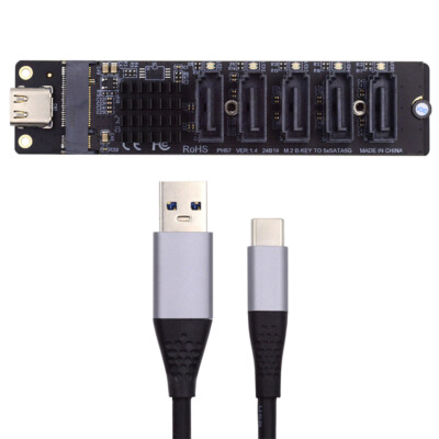 5 Ports USB-C Type-C to NGFF Key B+M SATA 6Gbps Converter Adapter JMB575 JMS580