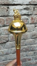 Drum Major Mace Stave Stick - full Gold Plated Lion Crown - 3 Parts