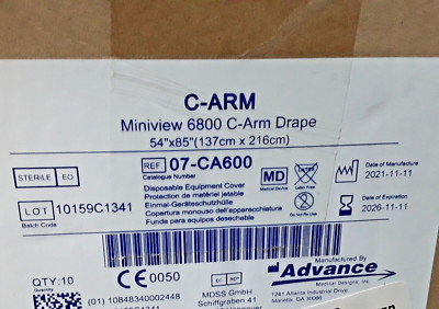 07-CA600 ADVANCE MEDICAL DESIGNS MINIVIEW 6800 C-ARM DRAPES 54'' x 85'' 10/BOX NEW