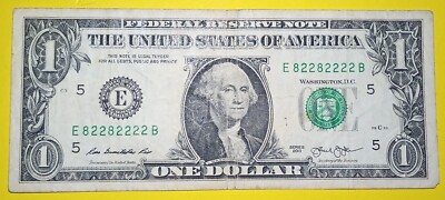 Binary Fancy Serial Number $1 Bill 2013 - 82282222