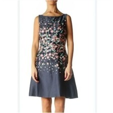 Loft Fit and Flare Mini Dress Classic Boat Neck Gray Spring Floral Size 6