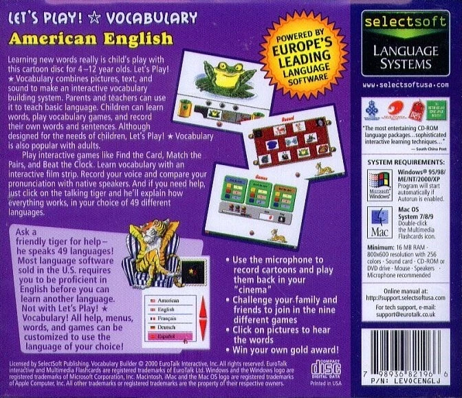 Let's Play! Vocabulary American English (CD, 2000) Win/Mac - NEW CD in SLEEVE - Image 3 of 3