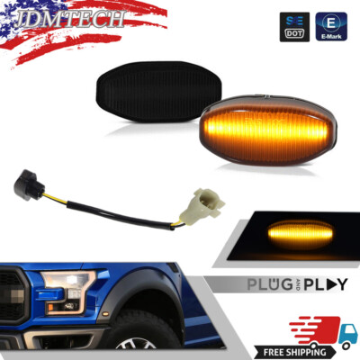 Smoked Lens Amber LED Front Fender Flare Sidemarker Lights For 17-20 Ford Raptor