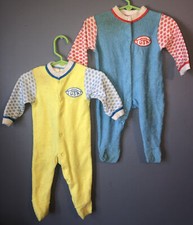 Vintage 1950s Carters Baby Boy Footed Pajamas - Lot Of 2 - Size 12 to 18 LBS