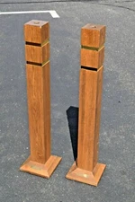 + Nice Older Solid Oak Wood Altar Height Candlesticks +  (CU#875) chalice co.