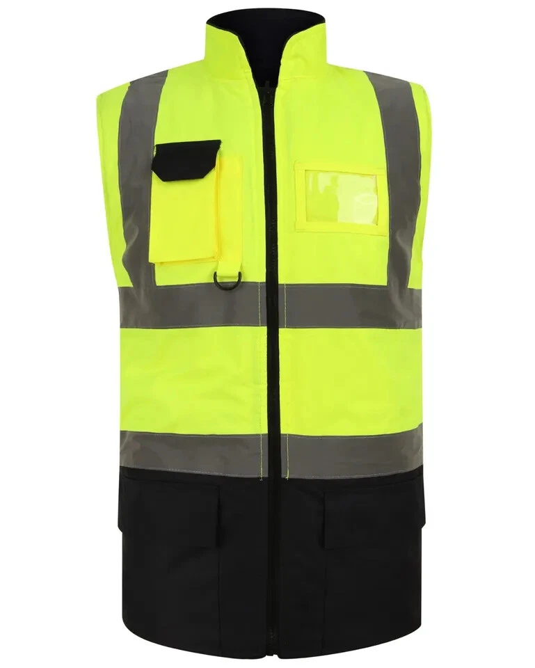 Hi Viz High Visibility Fleece Reversible Gilet Waistcoat Waterproof Body Warmer