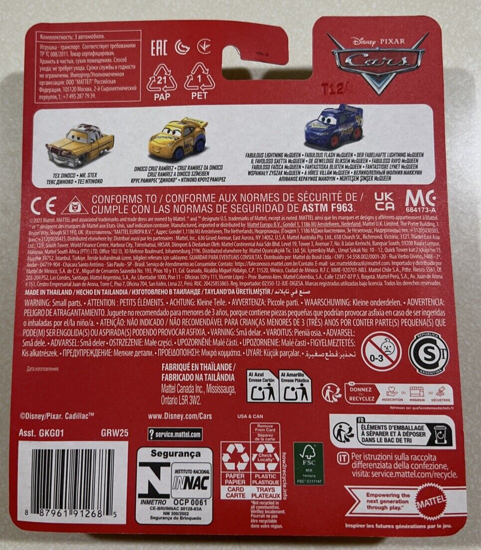 NEW 2024 DISNEY PIXAR CARS Mini Racers 3 Pack TEX, Fabulous