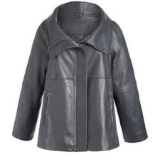 Kaleidoscope Swing Style Leather Jacket Grey Uk 14 Eu 40 Ln9 Uu 04