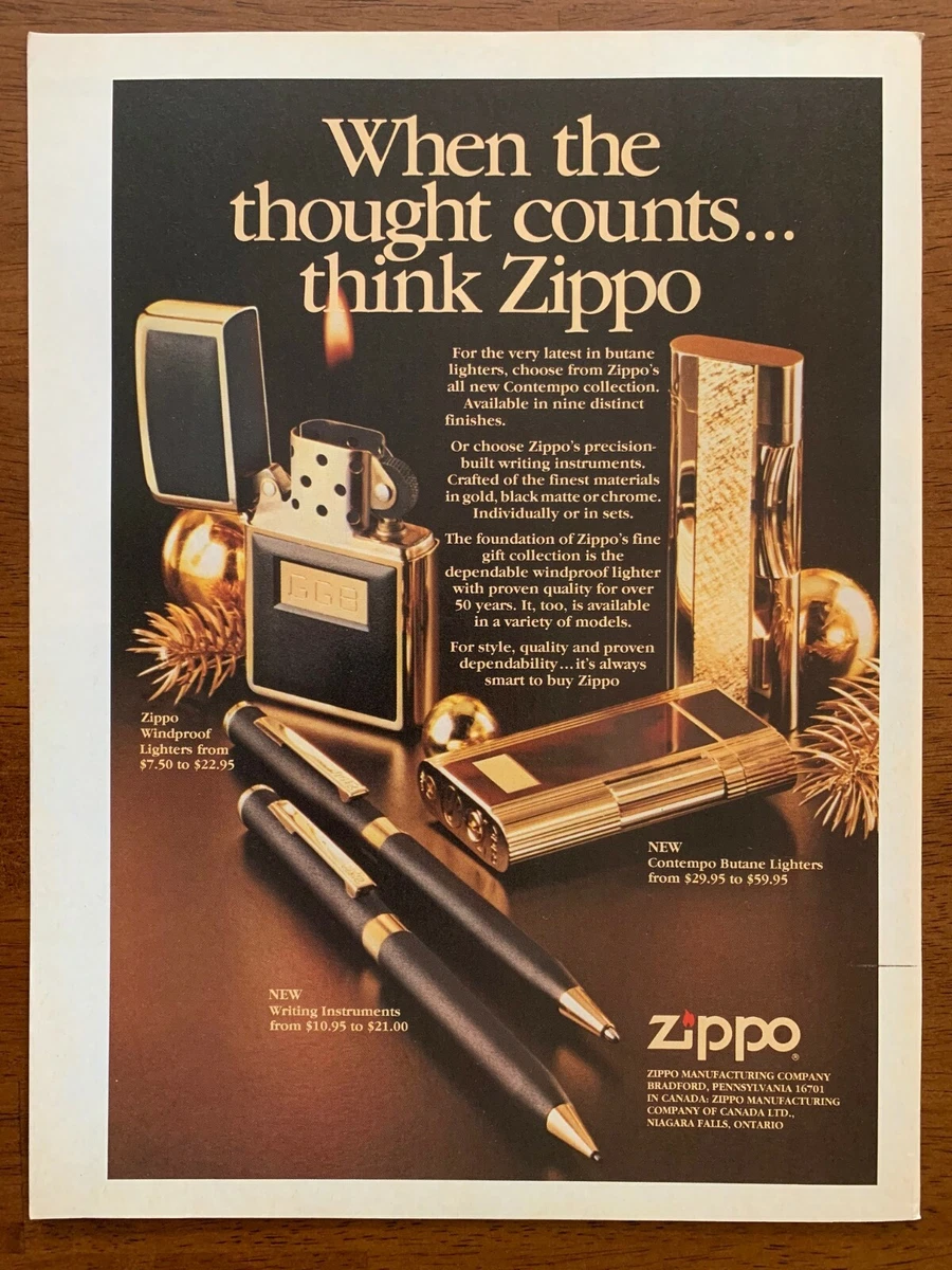 1985 Zippo Contempo Lighters Pens Vintage Print Ad/Poster Man Cave Bar Décor 80s