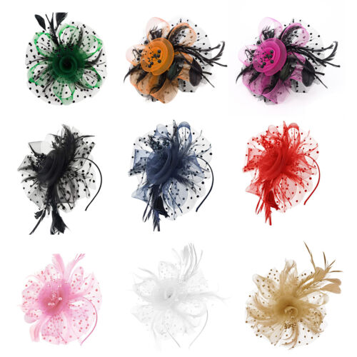 Women's Feather Headwear Fascinator Hair Clip Wedding Party Birdcage Hat - Picture 1 of 56