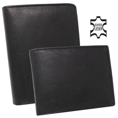 Echt Leder Geldbörse Portemonnaie Brieftasche Geldbeutel Klassisch Weich Schwarz