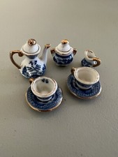 Vintage Child  s Ceramic Coffee Tea Set Japan Blue Willow Doll House - Mini