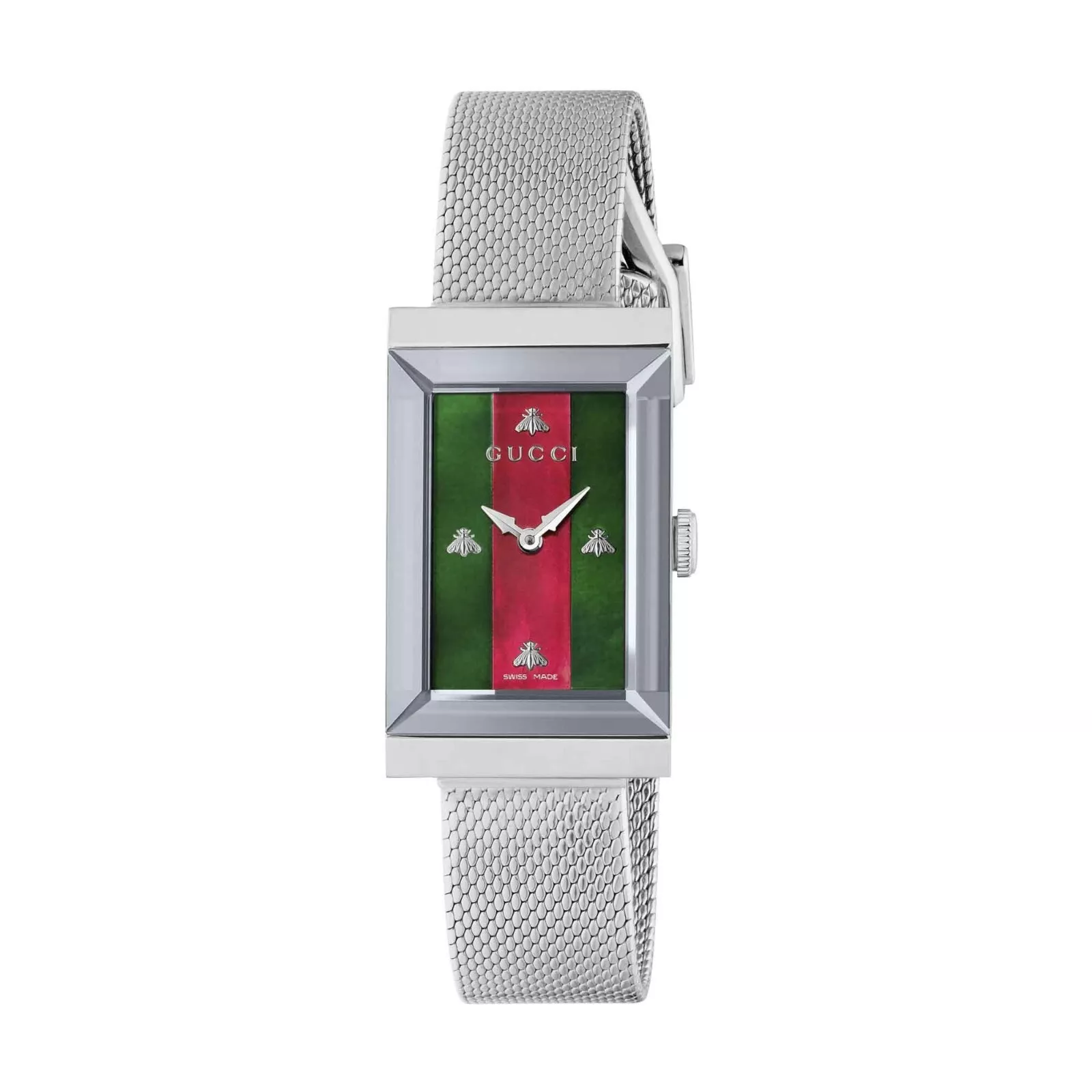 Gucci Ladies G Frame Stripe Mop Dial Steel 21mm Watch YA147401