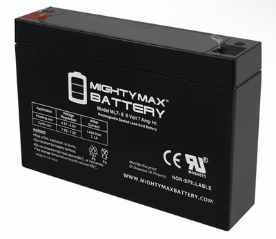 Mighty Max Battery ML7-6 - 6 Volt 7 AH, F1 Terminal, Rechargeable SLA AGM