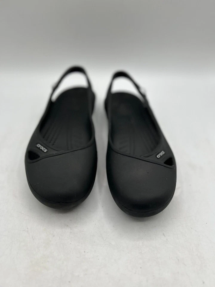 Mocasines Crocs con cordones para mujer talla 7 negros tacón plano estrás sin cordones Foto 2 de 4