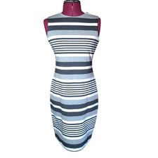 Calvin Klein Stripped Dress Womans Size 2 Made In Indonesia 72% Polyester