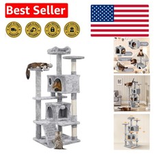 Stylish Multi-Level 54in Cat Tree with Cozy Condos  Scratchers - Light Gray