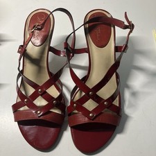 Cole Haan Red Strappy Patent Leather Open Toe Sandal Heels Size 9 1/2B