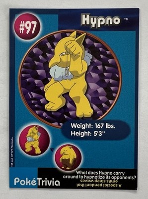 1999 Burger King Pokemon HYPNO Non-Perforated Smooth Edges RARE