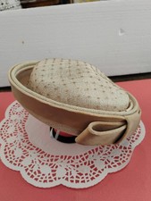 Vintage Ladies Cream Hat With Dotted Tulle And Velvet Ribbon/Bow Unbranded