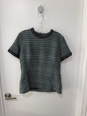 Thom Browne Women's Multicolored Tweed Short Sleeve Top with Riri Zipper