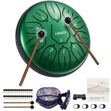 LEKATO Steel Tongue Drum D Major 6 Inch 11 Notes Hand Pan Drum FULL SET, Green