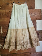 Vintage Antique Tiered Cotton Muslin Lace Slip Skirt Pin Tucks