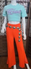 Vintage 60's-70's Orange Hi-rise Knit Nubby Hi Rise Bell Bottoms Boucl S-M