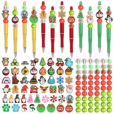 FRVCRS 122 Pcs Holiday Beadable Pens Wood Beads Bulk Ballpoint DIY Multicolor