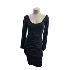 Boden Bodycon Dress Womens 2 Black Solid Ruched Long Sleeve Scoop Neck Low Back