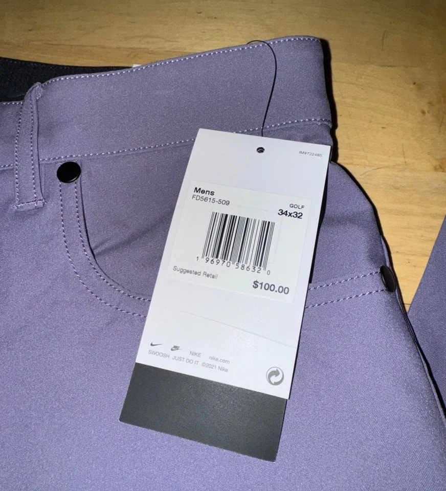 全新 男式 Nike Golf Repel 5 口袋 修身裤子 FD5615-509 薰衣草 尺寸 34 x 32 $100 — 第 2/4 张图片