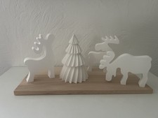 Deko Set Handarbeit, Elche, Tannenbaum und Holtzablett