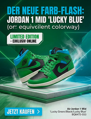 Jordan Air Jordan 1 Mid Mid Top Sneaker Grün/Schwarz/Blau EU 37,5 BQ6472-033