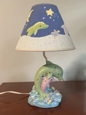 Vintage  Under The Sea Dolphin Sea Creatures Nursery Table Lamp.