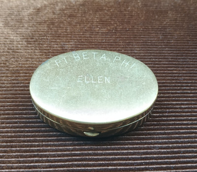 Vtg Pi Beta Phi Sorority Monogrammed Lined Brass Case, Circa 1930s-40's, Lot#211