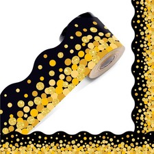 60 Feet Bulletin Board Borders, Golden Dots Rolled Border Trim Back-to-School...