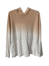 J Jill Pure Jill Hooded Sweatshirt Size Small Beige White Dip Dye Cotton Comfort