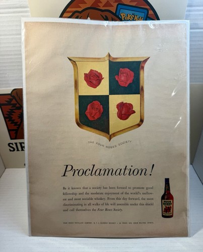 RARE Four Roses Bourbon Print Ad Four Roses Antique Proclamation 10"x13" Display