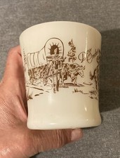 1950's Davy Crockett Fire King Oven Ware Milk Glass Cup Vintage Brown Milkglass