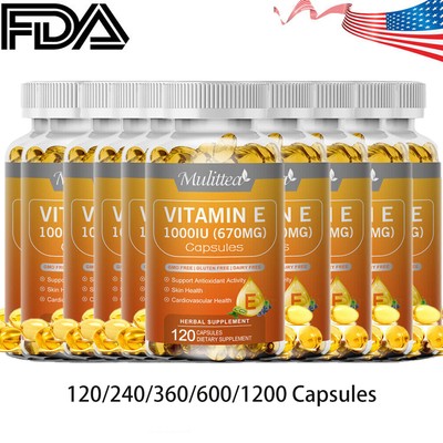 1-10x Vitamin E 1000 IU 670mg Capsules - For Skin, Hair, Immune and Eye Health