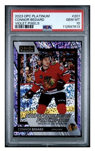 2023 O-Pee-Chee Platinum Violet Pixels /299 Connor Bedard PSA 10 Rookie RC 0e38