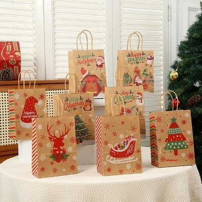 4-pack Christmas Gift Bags, Portable Kraft Paper Bags, Gift Packaging Bags
