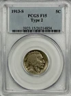 1913-S Type 2 Buffalo Nickel PCGS F-15