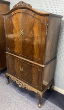 Queen Anne Style Flame Cut Mahogany Drinks/cocktail Cabinet