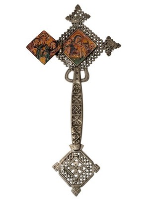 Vintage Ethiopia Orthodox Coptic Painted Icon Blessing Cross The Flight To Egypt