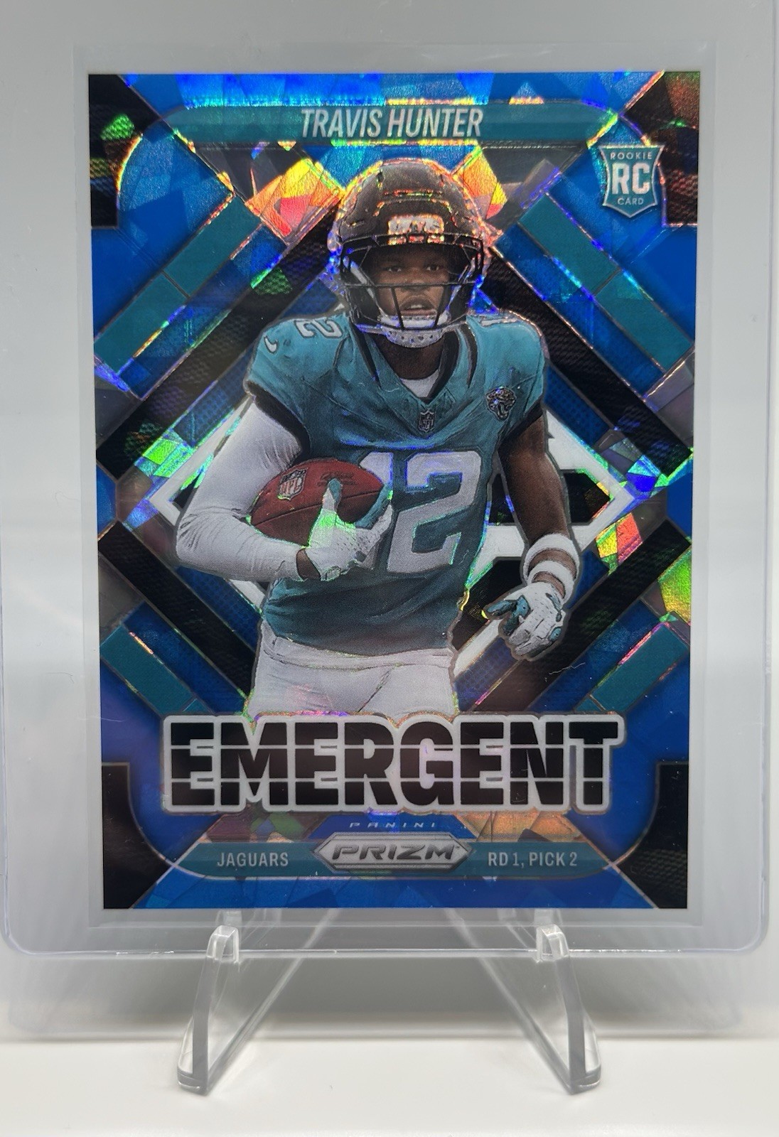 2025 Panini Prizm Travis Hunter Emergent Blue Ice /99 RC Rookie Jaguars 12