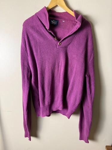 Woolrich, Rare VTG 80’s Woolrich Loden Wool Heavyweight 1/4 Button Sweater Men’s L Purple